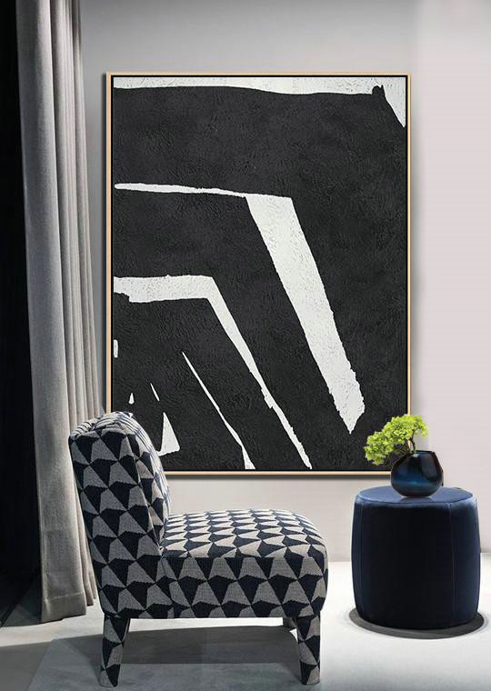Colorful Wall Art,Black And White Minimal Painting On Canvas - Oversized Art
